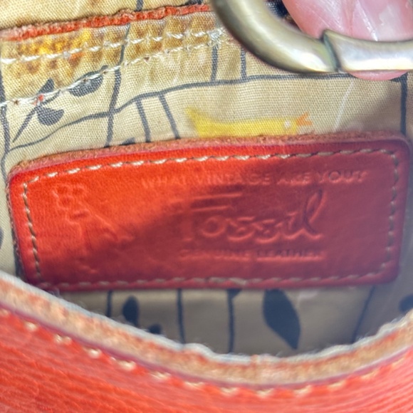 VTG Y2K FOSSIL Crossbody Pouch Bag Burnt Orange Pebble Leather Bobble Micro Mini - Picture 7 of 11